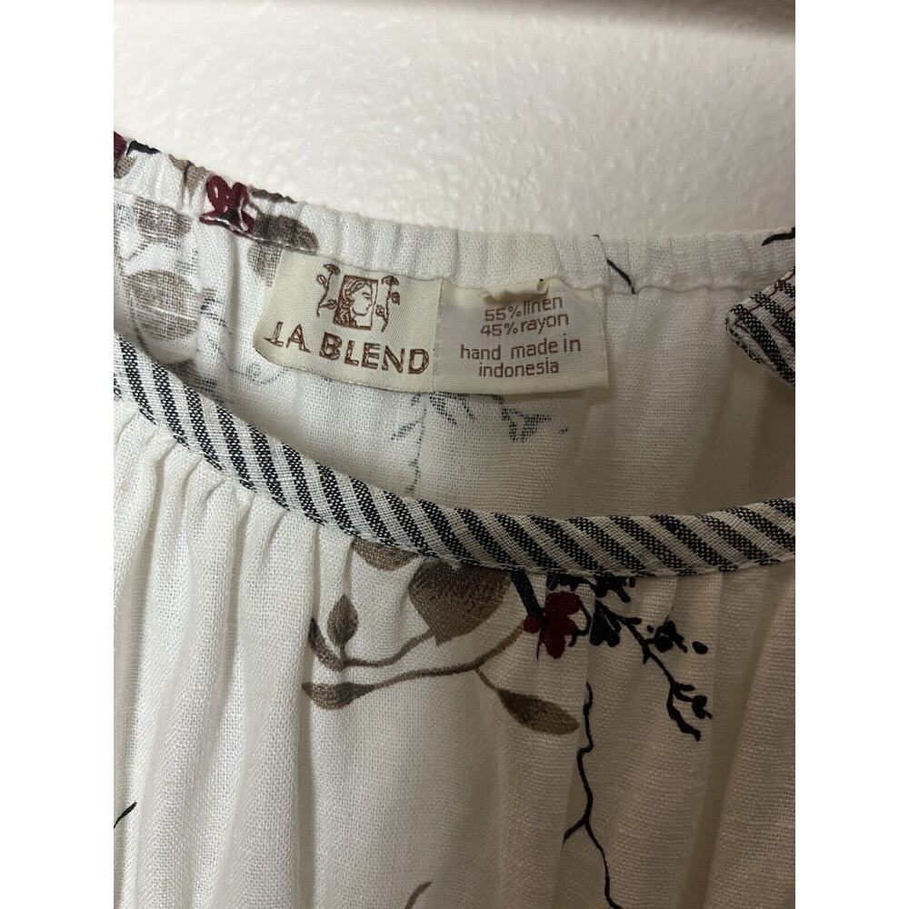 LA BLEND Size Medium Linen Blend White Floral Stripe Wide Strap Sleeveless Dress - Picture 8 of 9
